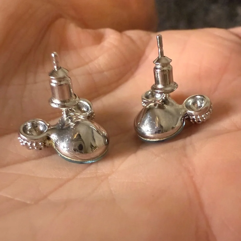 Disney Minnie Mickey Mouse Earrings Rivoli Blue Topaz, & AB Crystal Studs - Picture 3 of 5